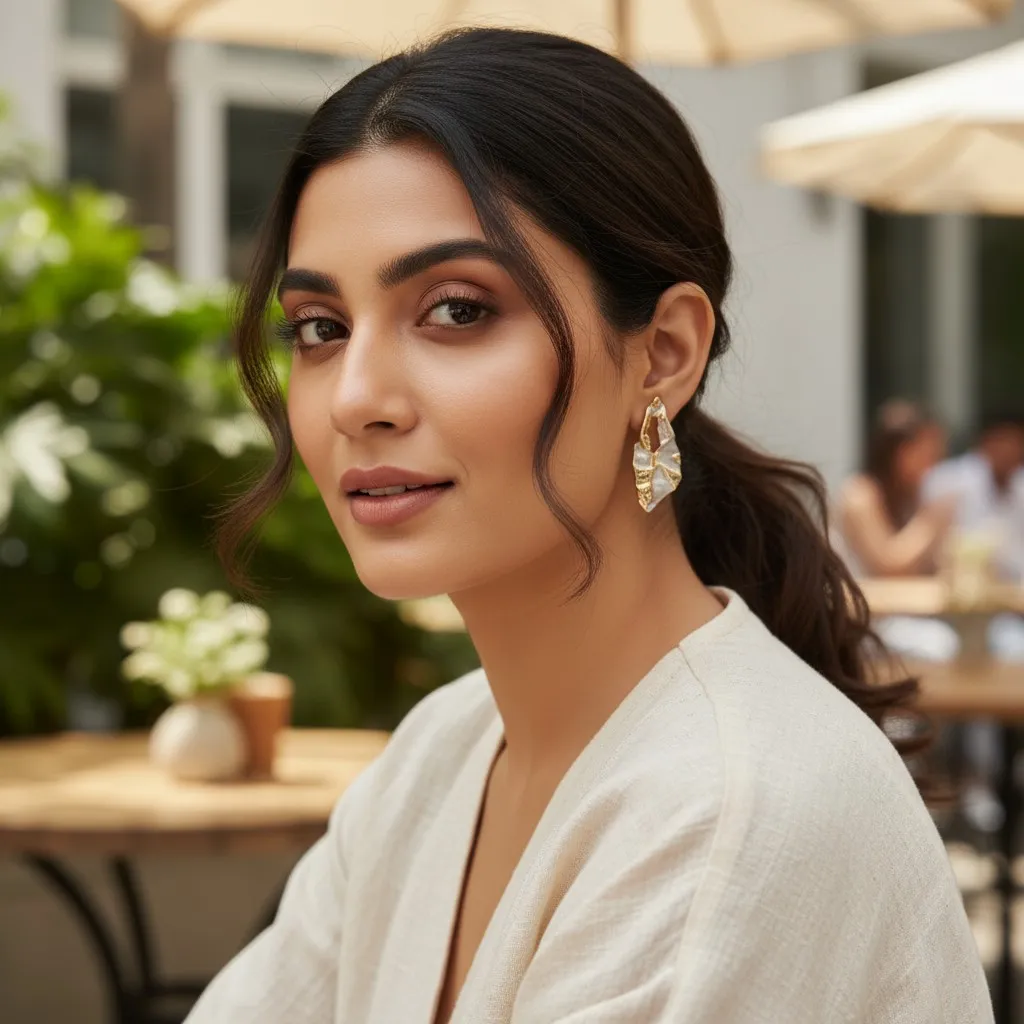 Tricolor Abstract Molten Statement Earrings – Gold, Silver & White Sculptural Liquid Metal Drops